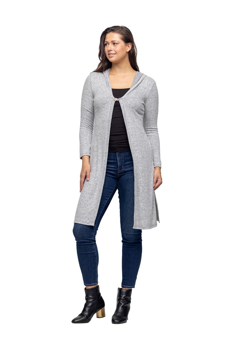 Knee Length Long Sleeve Hooded Womens Cardigan Shrug, Alternate, color, Grey
