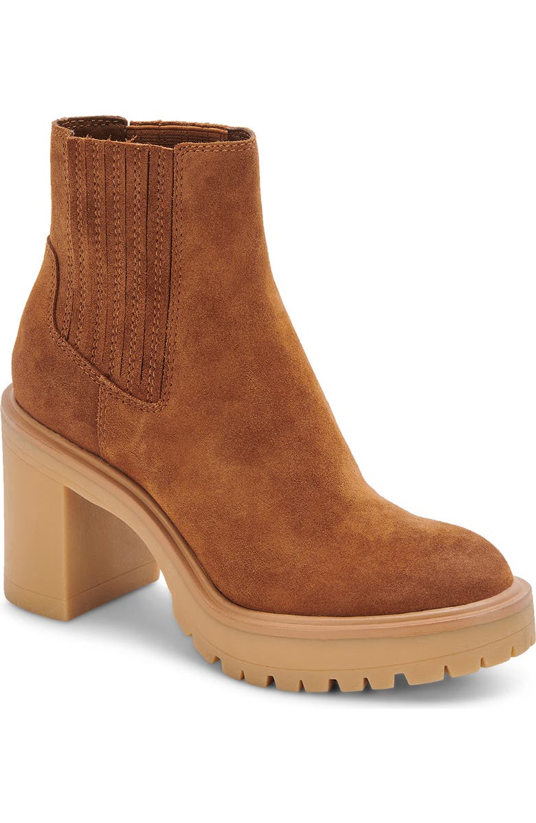 Dolce Vita Caster H2O Waterproof Lug Sole Platform Bootie - Wide Width Available, Main, color, Camel Suede H2o