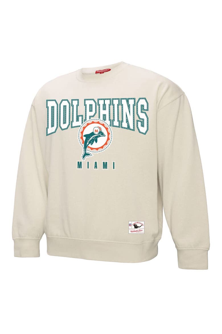 Women's Mitchell & Ness Cream Miami Dolphins Fandom Fleece Pullover Sweatshirt, Alternate, color, Cream