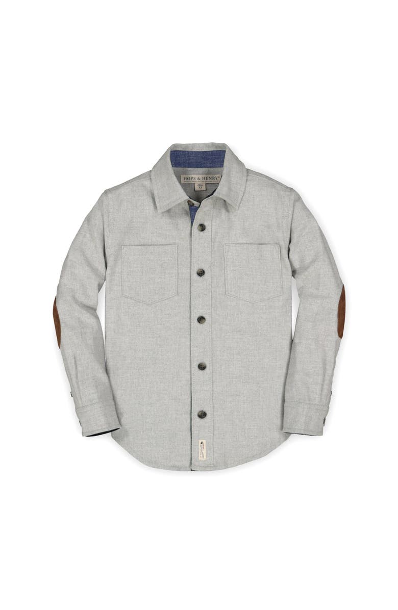 Hope & Henry Baby Boys' Organic Flannel Shirt, Infant, Main, color, Grey Heather Elbow Patches