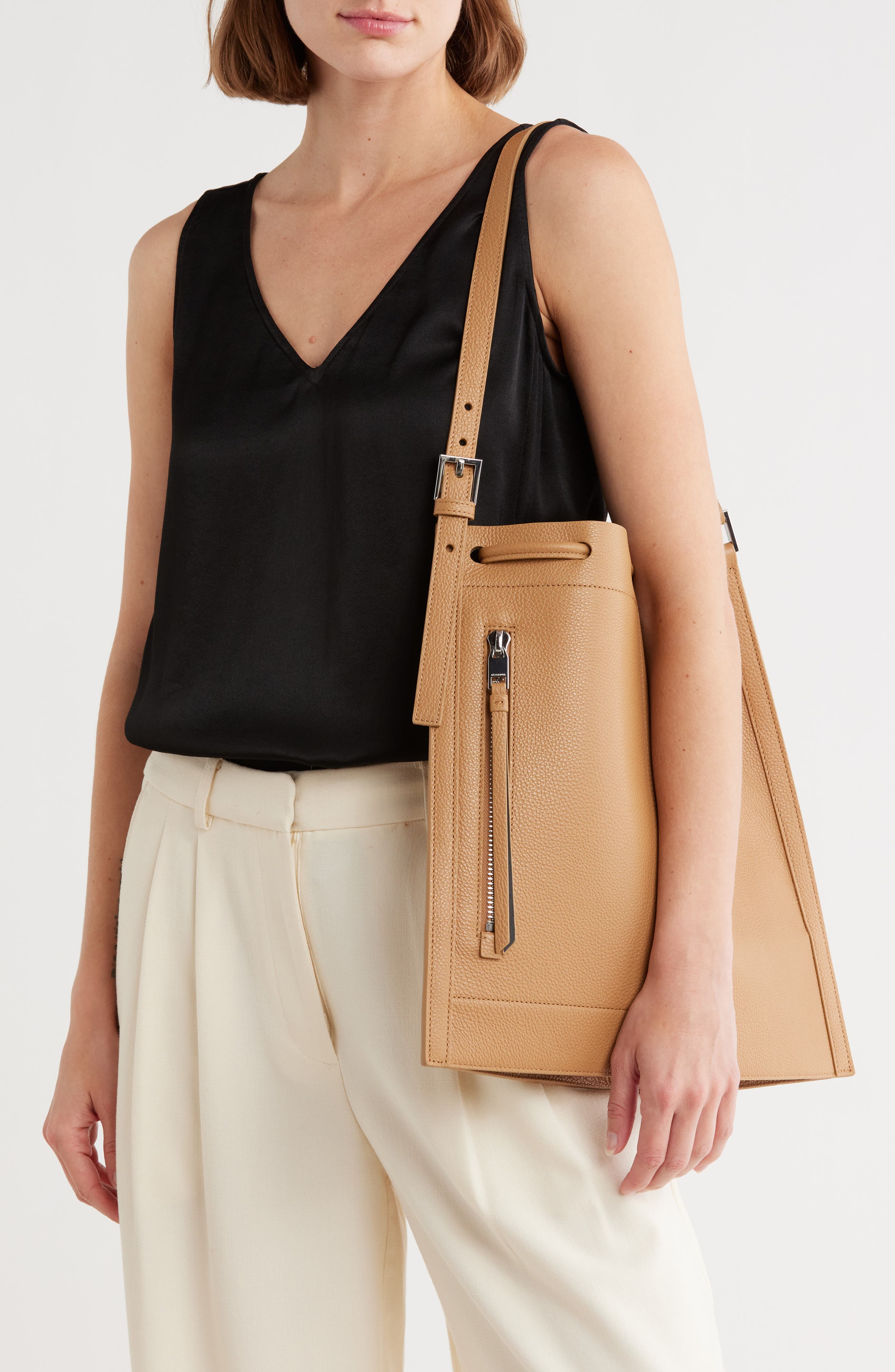 AllSaints Alpha Convertible Leather Backpack, Alternate, color, Tan Brown