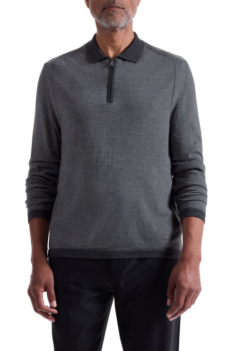 Long Sleeve Merino Wool Quarter Zip Polo Sweater, Main, color, HEATHER GREY