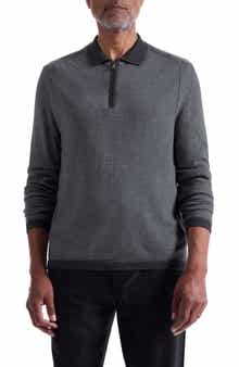 Bugatchi Long Sleeve Merino Wool Quarter Zip Polo Sweater