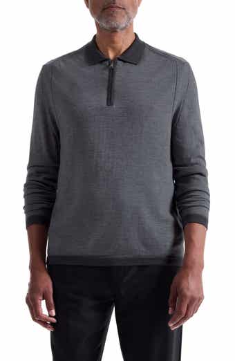 Bugatchi Long Sleeve Merino Wool Quarter Zip Polo Sweater