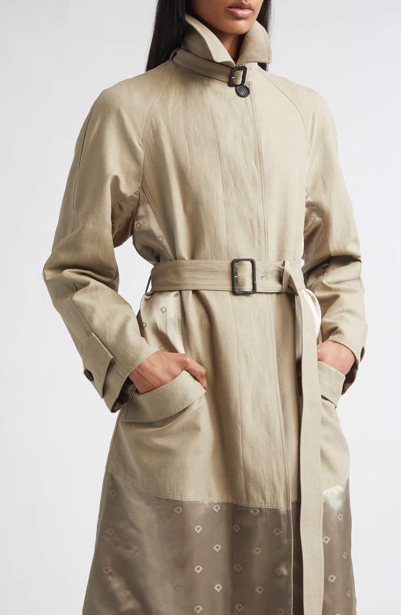 FERRAGAMO Satin Inset Belted Duster Coat, Alternate, color, Safari