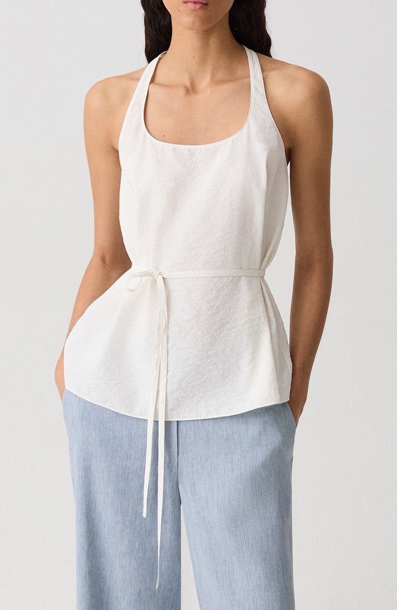 Theory Belted Silk Blend Top, Main, color, Ivory