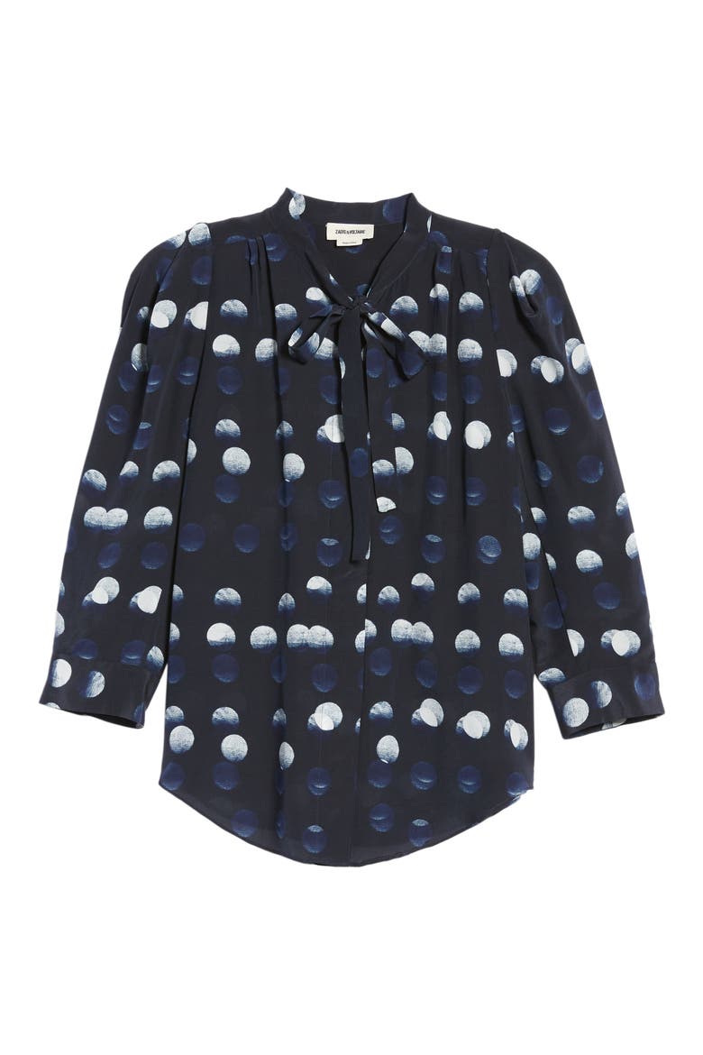 Touch Dots Tie Neck Silk Shirt, Alternate, color, MARINE