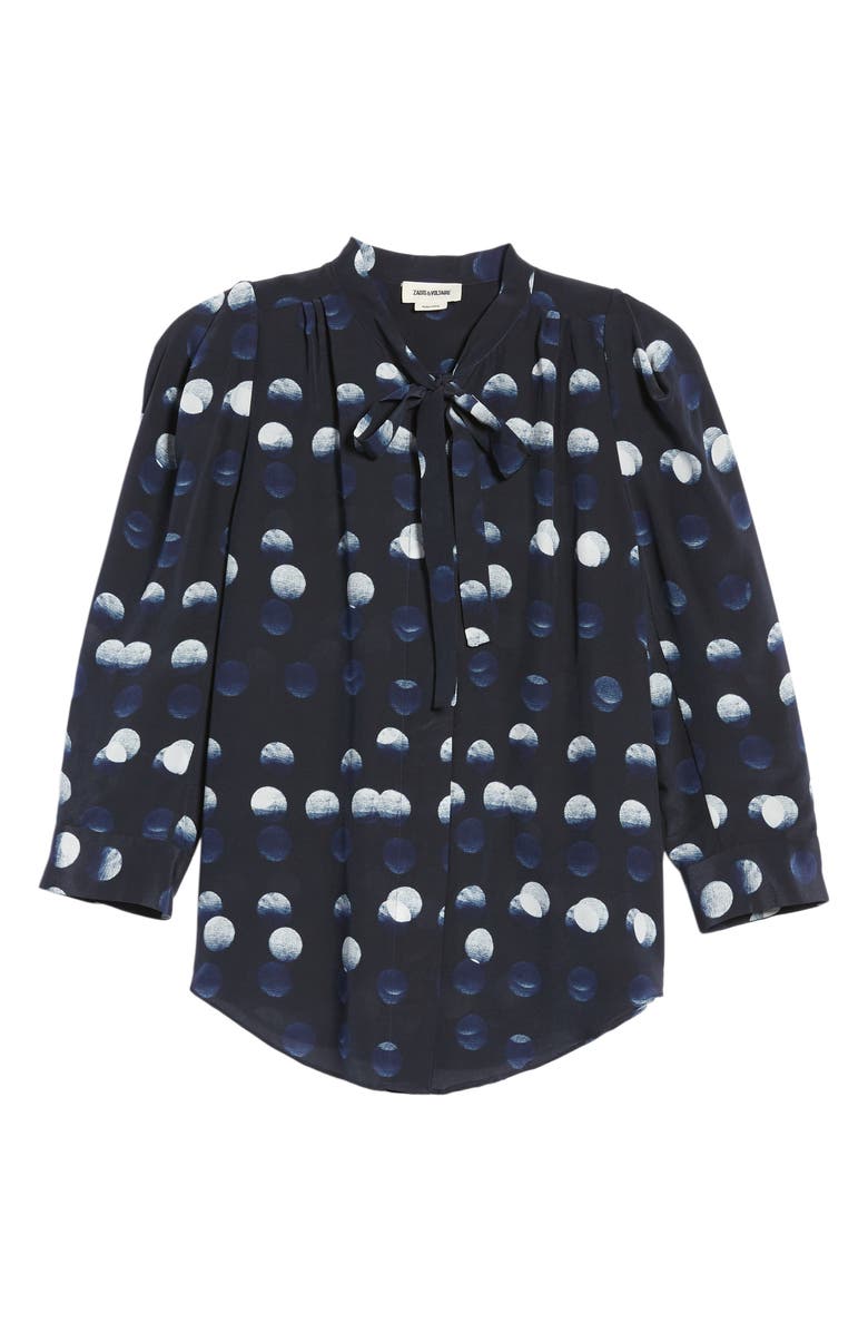 Zadig & Voltaire Touch Dots Tie Neck Silk Shirt, Alternate, color,