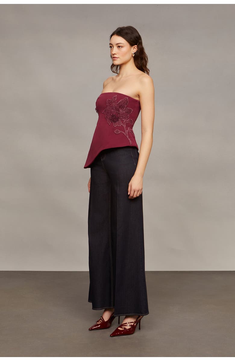 AMUR Ardell Beaded Floral Top, Alternate, color, Pinot Noir