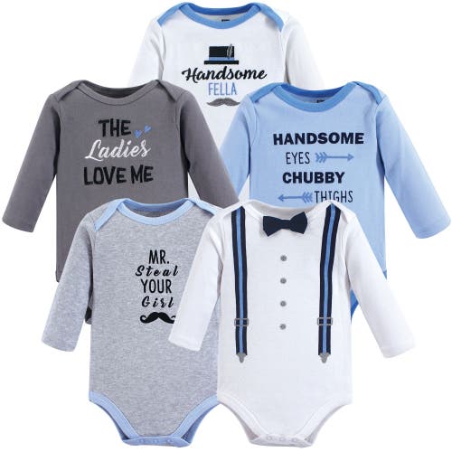 Hudson Baby Five-piece Collection Of Long-sleeve Cotton Bodysuits In Blue