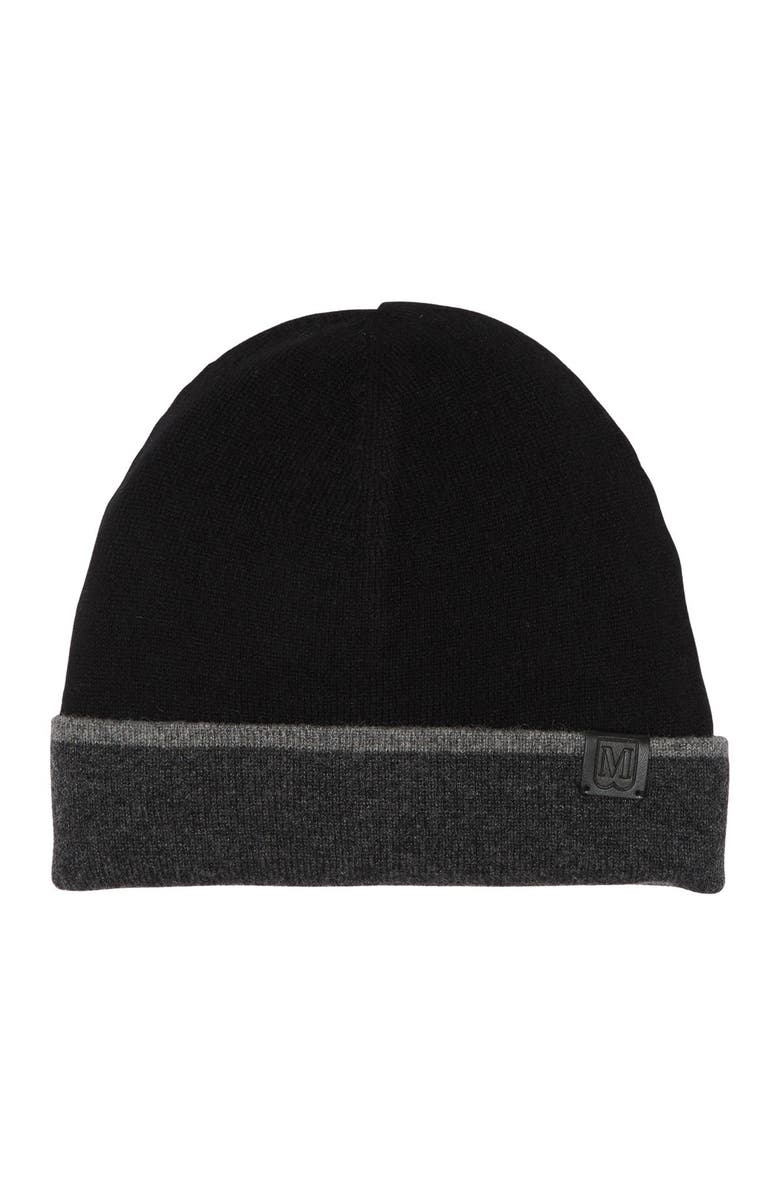 Bruno Magli Cashmere Colorblock Jersey Knit Beanie, Main, color, Black/Grey
