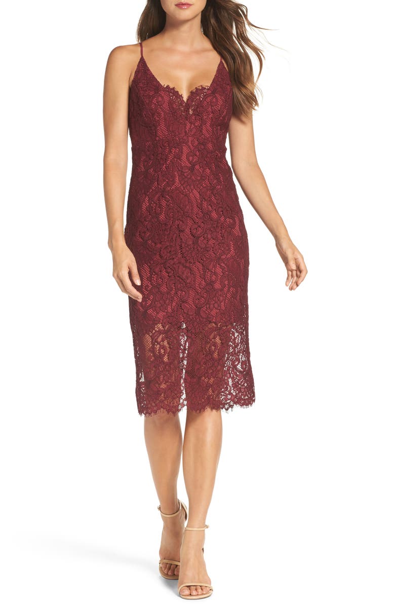 Bardot Lace Pencil Dress, Main, color, 