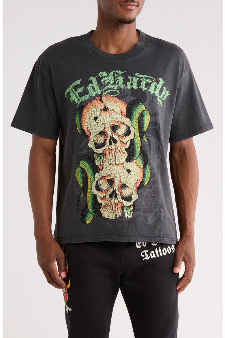Skull Snakes Cotton Graphic T-Shirt, Main, color, VINTAGE BLACK