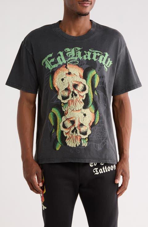 Skull Snakes Cotton Graphic T-Shirt