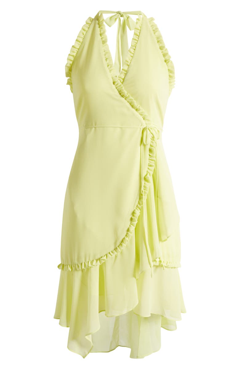 WAYF Jasmine Ruffle Halter Wrap Dress, Alternate, color, Lemon