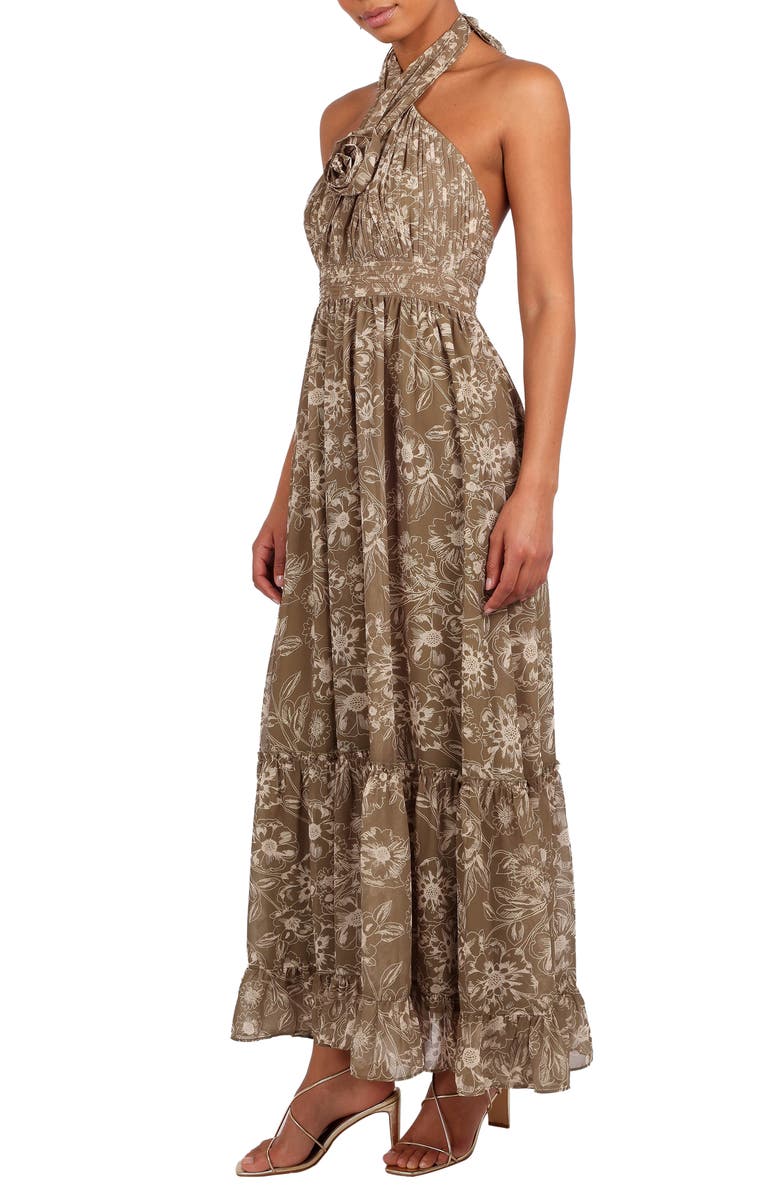 Petal & Pup Lennon Floral Halter Gown, Alternate, color, Olive Floral