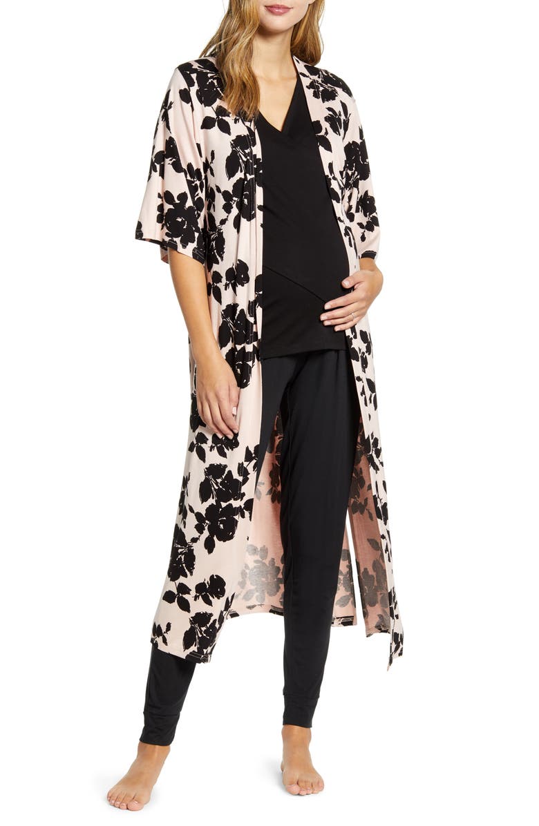 Angel Maternity Maternity/Nursing Pajamas & Robe Set, Main, color, 