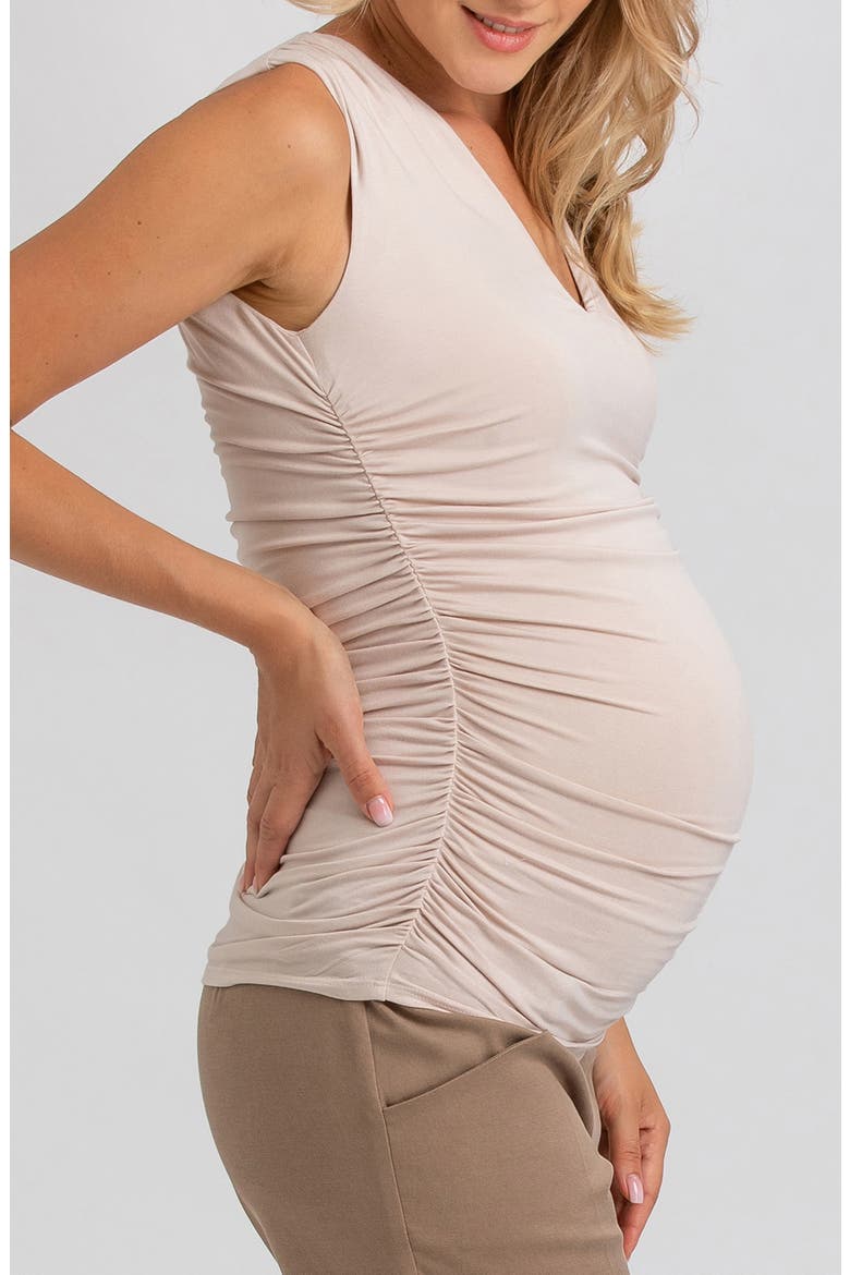 Ruched V-Neck Maternity Tank, Alternate, color, BEIGE