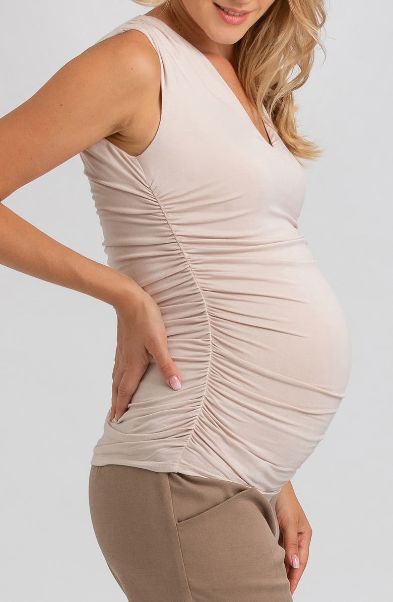 PIETRO BRUNELLI MATERNITY Ruched V-Neck Maternity Tank, Alternate, color, Beige