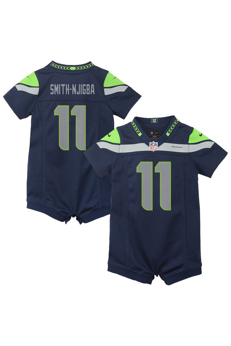 Newborn Nike Jaxon Smith-Njigba Navy Seattle Seahawks Romper Game Jersey, Main, color, Navy