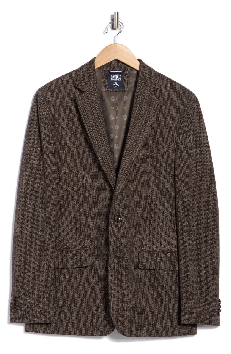 Original Penguin Notch Lapel Cotton Blend Blazer, Alternate, color, Brown Black