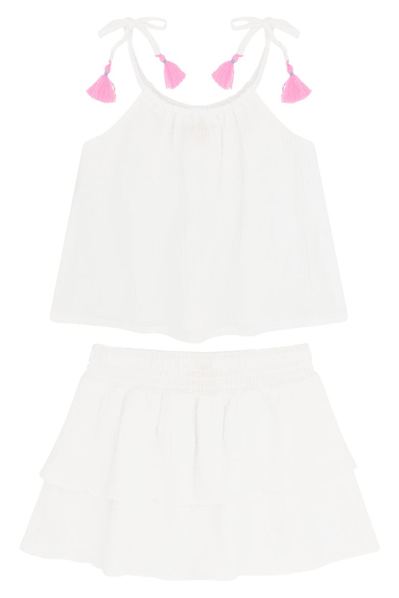 Kids' Cha Cha Cha Cotton Camisole & Tiered Skirt Set, Main, color, WHITE