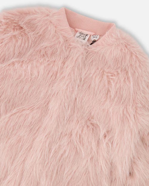 Deux Par Deux Short Faux Fur Coat In Pink