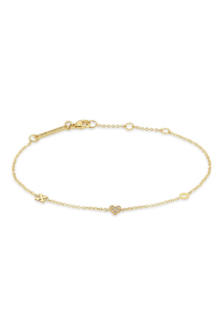 Itty Bitty XO Pavé Diamond Bracelet, Main, color, 14K YELLOW GOLD