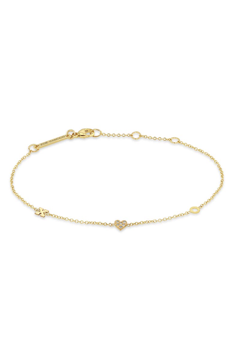 Zoë Chicco Itty Bitty XO Pavé Diamond Bracelet, Main, color, 14K Yellow Gold