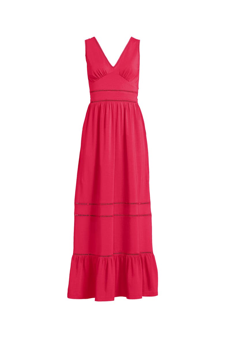 Cotton Modal Embellished Trim Maxi Dress, Alternate, color, Berry Rouge