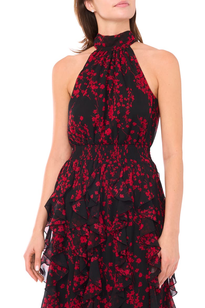 Floral Sleeveless Ruffle Maxi Dress, Alternate, color, ULTRA RED