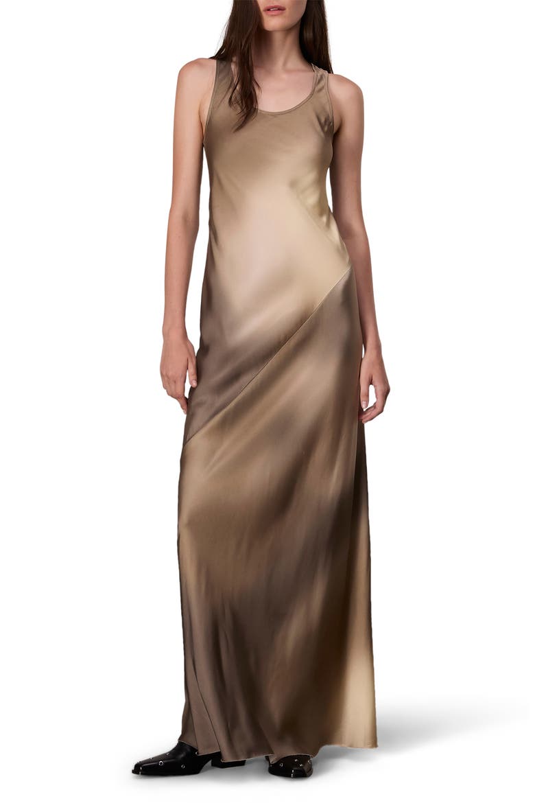 Bias Cut Ombré Satin Maxi Tank Dress, Main, color, BRWMULTI