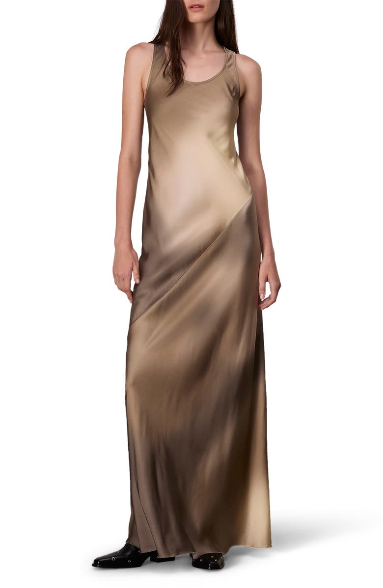 rag & bone Bias Cut Ombré Satin Maxi Tank Dress, Main, color, Brwmulti
