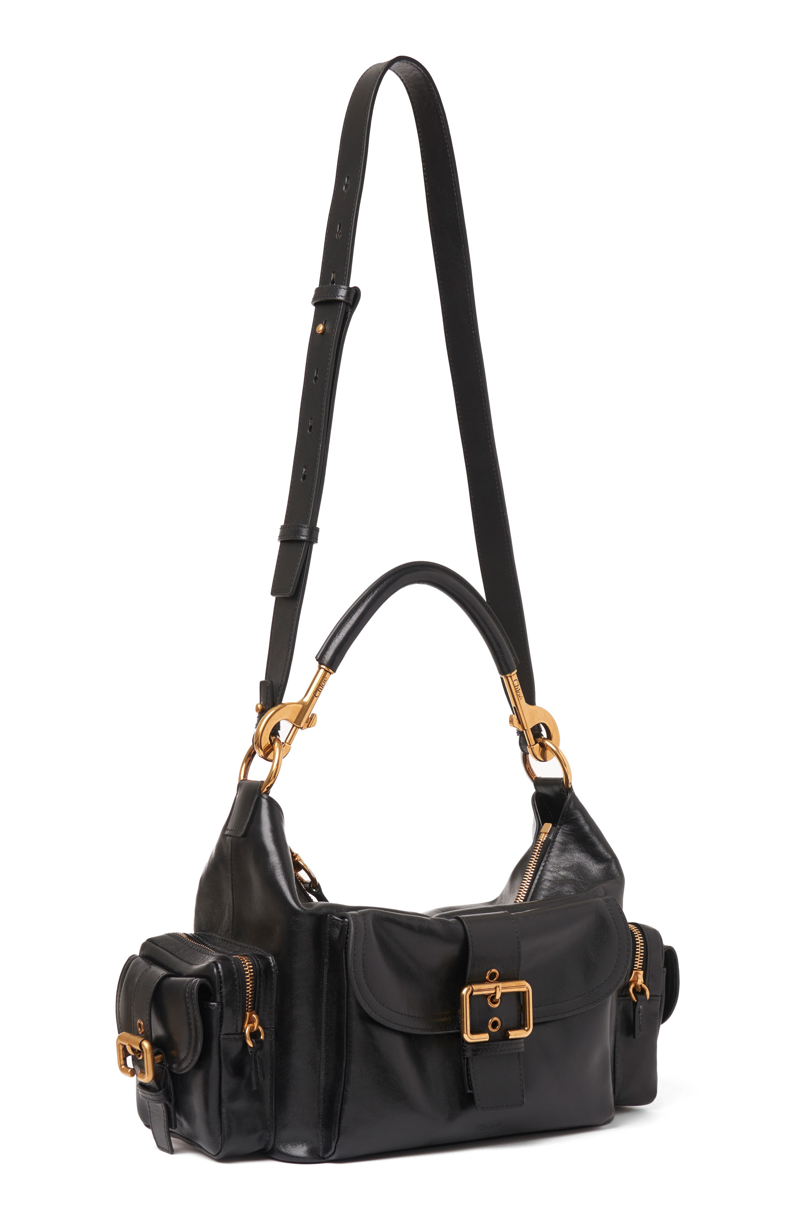 Chloé Camera Leather Top Handle Bag, Alternate, color, Black