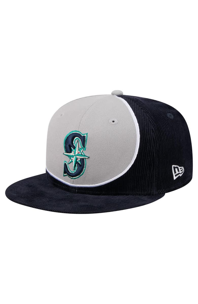 New Era Men's New Era Navy/Gray Seattle Mariners Retro Split Corduroy Snapback Hat, Main, color, Navy