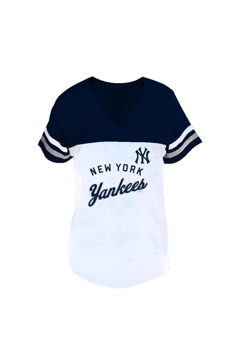 FANATICS Women's Profile White/Navy New York Yankees Plus Size Two-Stripe V-Neck T-Shirt, Main, color, White