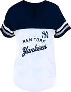 FANATICS Women's Profile White/Navy New York Yankees Plus Size Two-Stripe V-Neck T-Shirt
