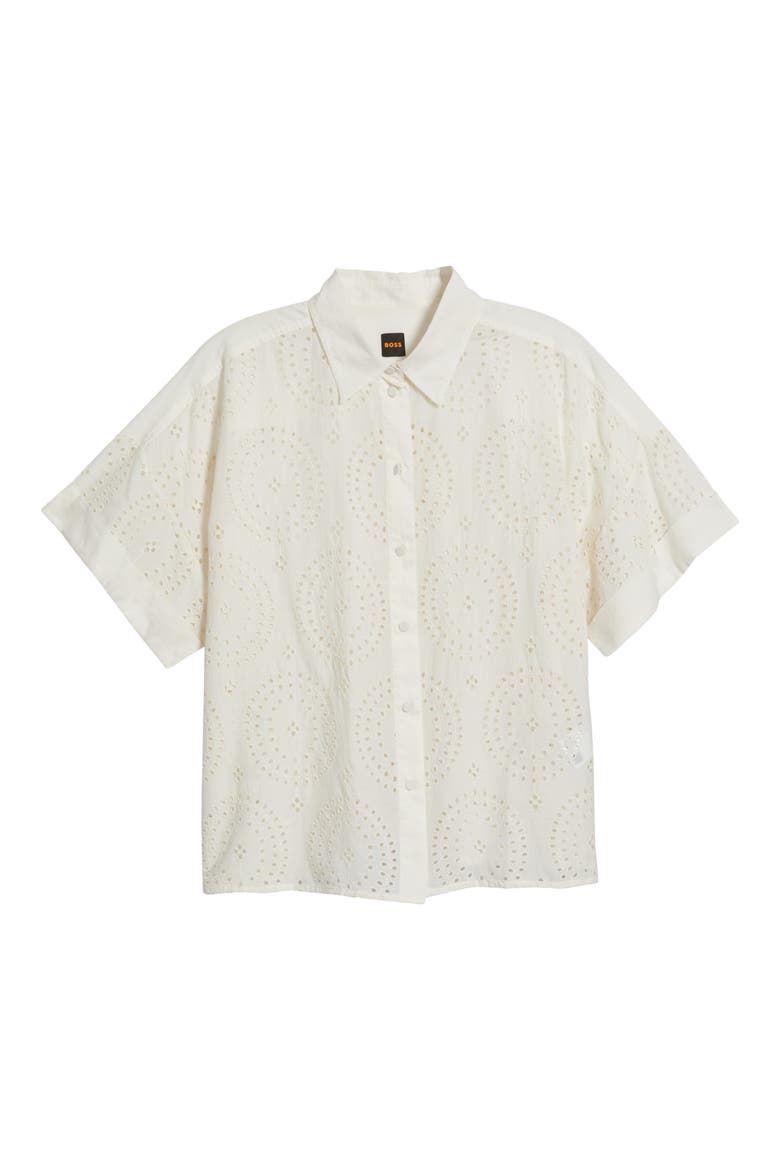 Bisenas Embroidered Eyelet Button-Up Shirt, Alternate, color, OPEN WHT
