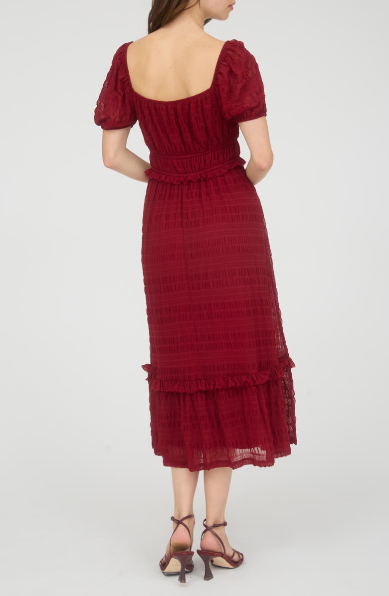 AUGUST SKY Puff Sleeve Tiered Midi Dress, Alternate, color, Deep Red