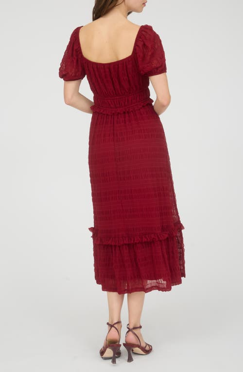 August Sky Puff Sleeve Tiered Midi Dress In Red