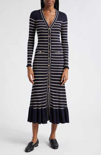 Marina Stripe Long Sleeve Midi Sweater Dress