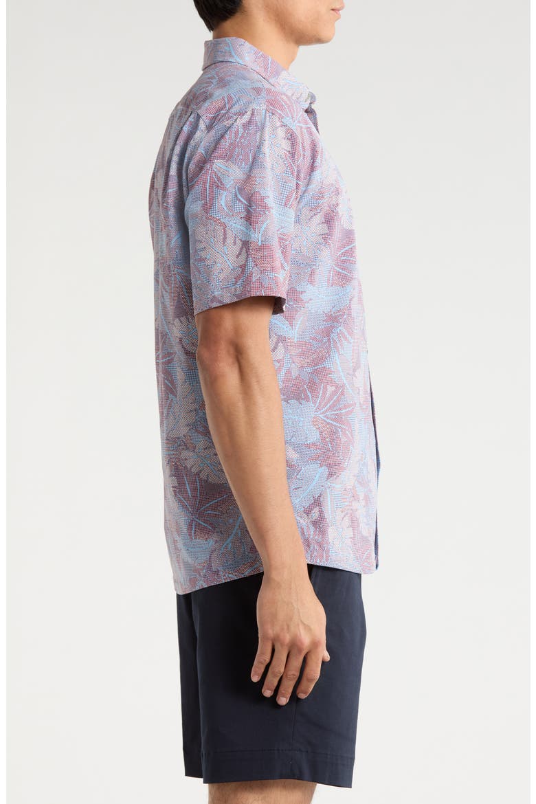 Aero Leaves Short Sleeve Button-Down Shirt, Alternate, color, PORT