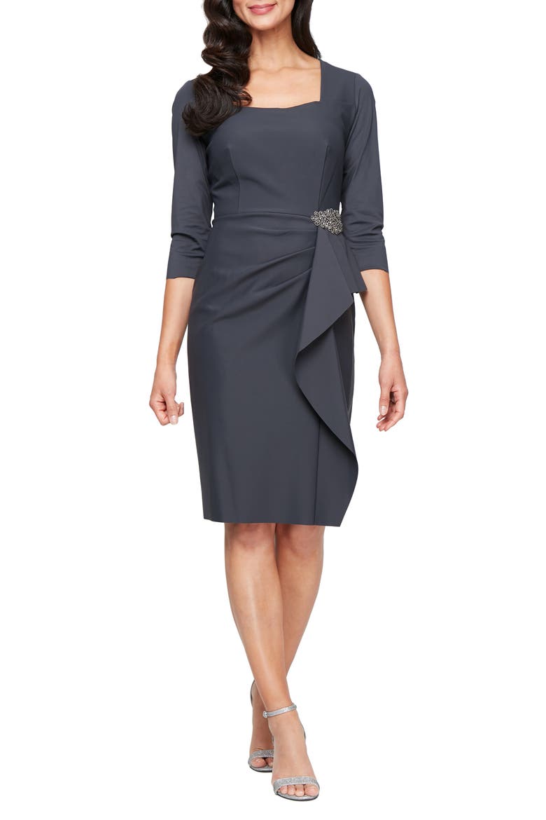 Contour Collection Bead Detail Cascade Ruffle Sheath Dress, Main, color, CHARCOAL