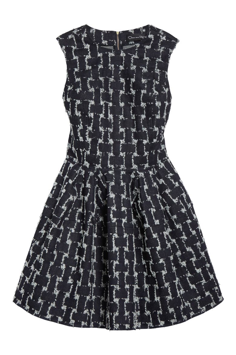 Frayed Jacquard Denim Fit & Flare Minidress, Alternate, color, INDIGO