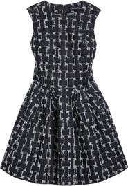Oscar de la Renta Frayed Jacquard Denim Fit & Flare Minidress
