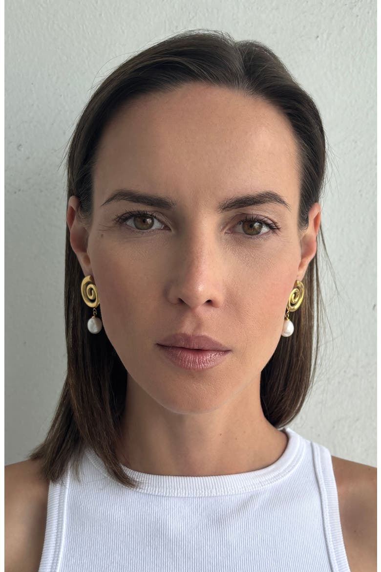 Swirl Freshwater Pearl Drop Earrings, Alternate, color, GOLD
