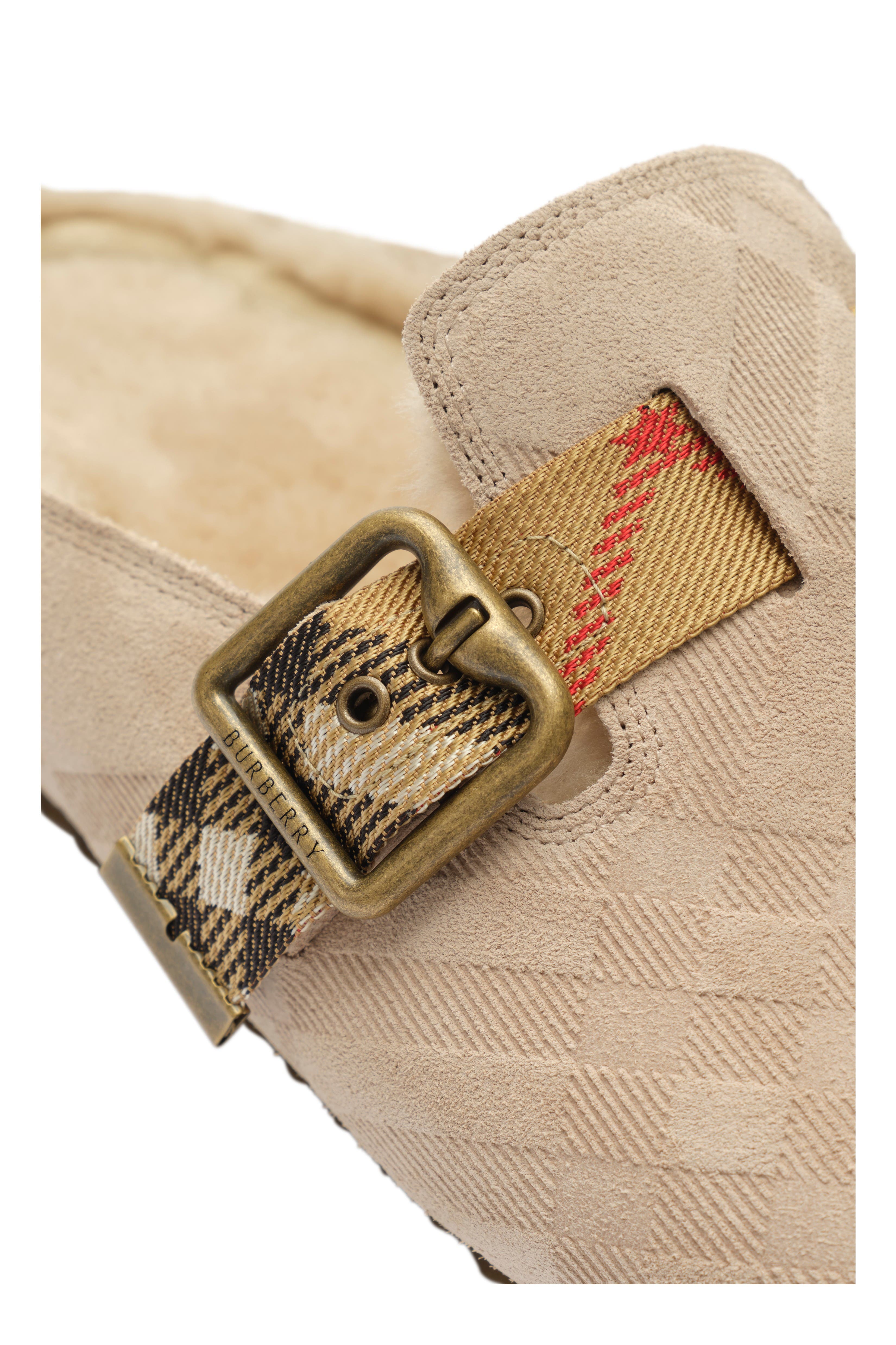 Burberry Check Shearling Urchin Clogs, Alternate, color, Blonde Beige