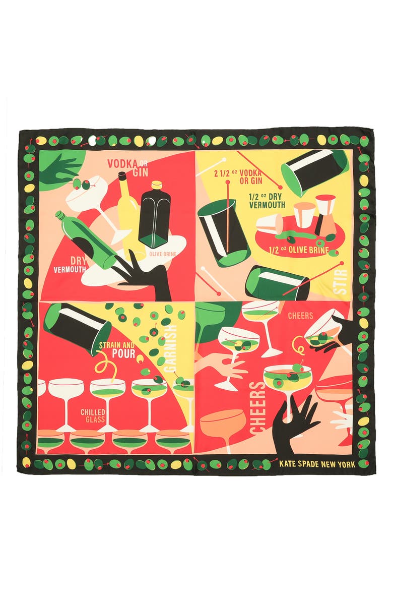 Kate Spade New York dirty martini print square silk scarf, Alternate, color, 