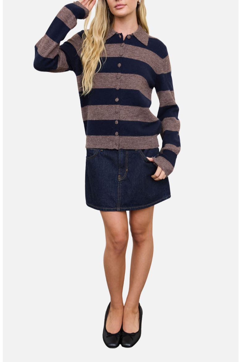 Striped Collared Cardigan, Alternate, color, NAVY