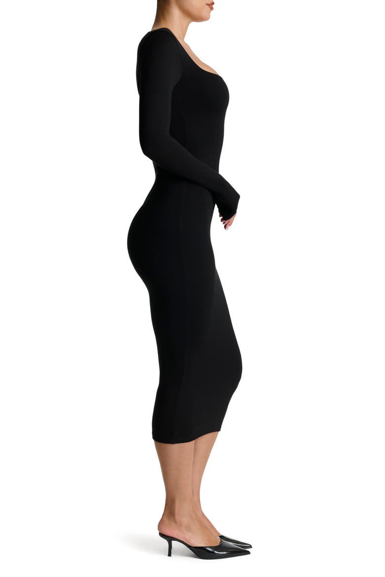 Long Sleeve Square Neck Midi Dress, Alternate, color, BLACK